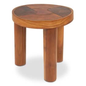 Stools and Wall Lamp, Cherry Wood and Leather, 1970s