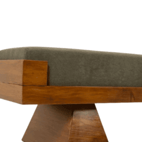 Green Mohair Velvet Bench, Ash Wood, Contemporary