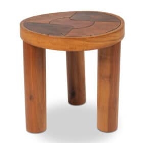 Stools and Wall Lamp, Cherry Wood and Leather, 1970s