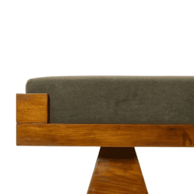 Green Mohair Velvet Bench, Ash Wood, Contemporary