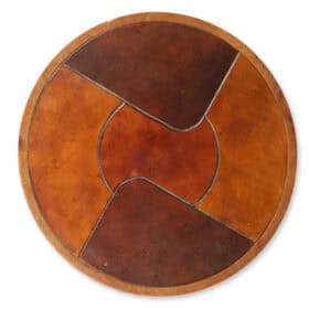 Stools and Wall Lamp, Cherry Wood and Leather, 1970s