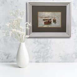 Alternative view of Italian Oil Painting, Gulf of Naples with Fishermen, Signed R. Leone