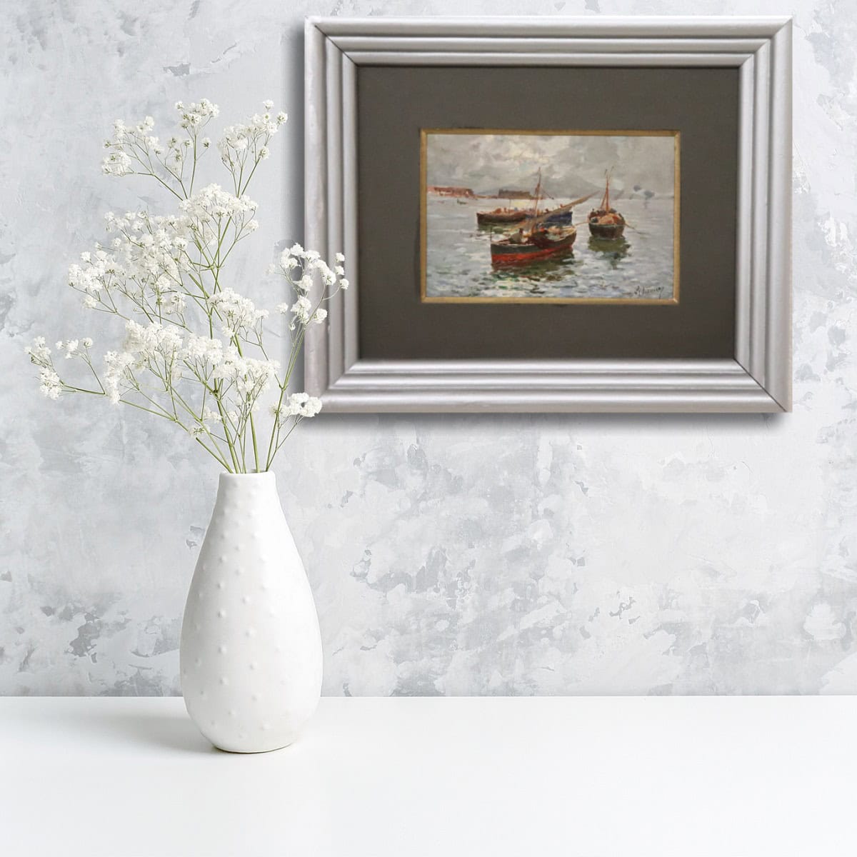 Italian Oil Painting, Gulf of Naples with Fishermen, Signed R. Leone - Image 2