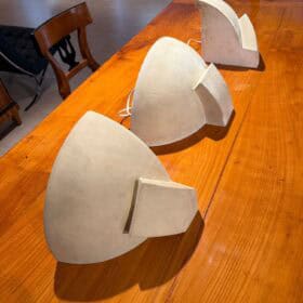 Suite of 3 Art Deco Wall Sconces, Patinated Plaster, France, circa 1925