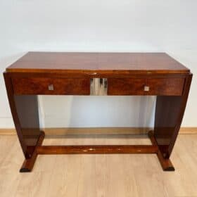 Art Deco Console Table, Thuja Roots, Birch, Silver-Plate, France circa 1925