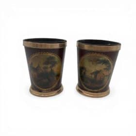 Pair of French Painted Toleware Cache-Pots, 19th Century.