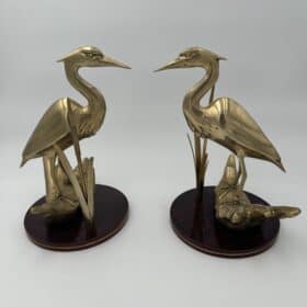 Sculptures Depicting Stylized Birds, Pair, Brass on Wooden Bases