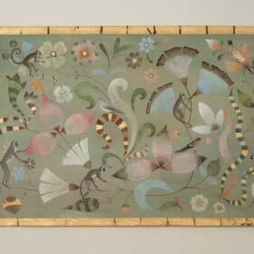 Contemporary Painted Canvas, Lemurs, Birds, and Flowers