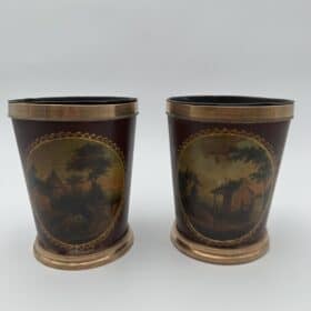 Pair of French Painted Toleware Cache-Pots, 19th Century.