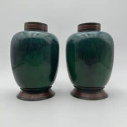 Alternative view of Sèvres Porcelain Covered Vases, Pair, Emerald Glaze, Art Deco