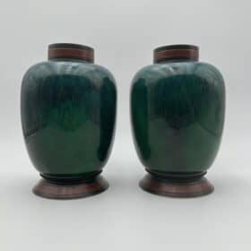 Sèvres Porcelain Covered Vases, Pair, Emerald Glaze, Art Deco
