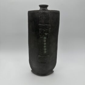 Brutalist Black Ceramic Vase, Signed Studio Piece, 1970s.