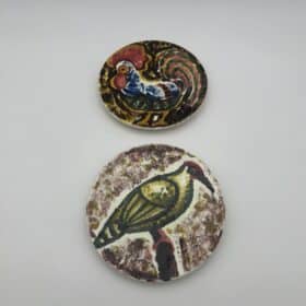 Small Ceramic Plates, Pair, Bird Decor, 1950s-1960s.