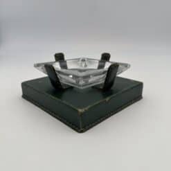 Alternative view of Green Leather and Crystal Ashtray, Jacques Adnet Style, 1950s.
