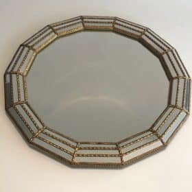 Octagonal Wall Mirror with Brass Garlands, circa 1970