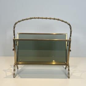 Smoked Glass Magazine Rack, Attributed to Maison Baguès