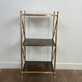 Brass and Eglomise Glass Shelf, Attributed to Maison Jansen