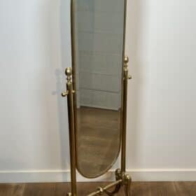 Polished Brass Cheval Mirror, Neoclassical Style circa 1970