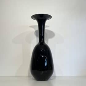 Large Architectural Floor Vase in Glossy Black Porcelain, 1970s