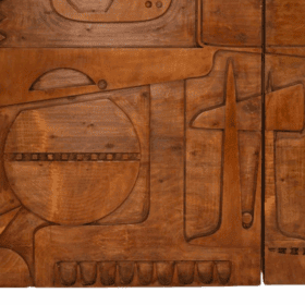 Carved Wooden Triptych Panel, Victory of Segonzac