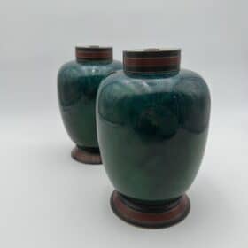 Sèvres Porcelain Covered Vases, Pair, Emerald Glaze, Art Deco