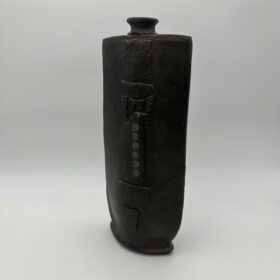 Brutalist Black Ceramic Vase, Signed Studio Piece, 1970s.