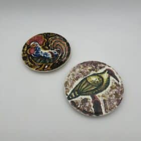 Small Ceramic Plates, Pair, Bird Decor, 1950s-1960s.