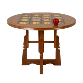 Guillerme and Chambron Table, Oak and Ceramic, 1970s-80s