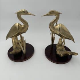 Sculptures Depicting Stylized Birds, Pair, Brass on Wooden Bases