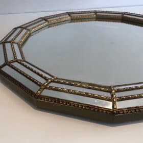 Octagonal Wall Mirror with Brass Garlands, circa 1970
