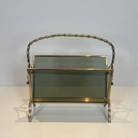 Smoked Glass Magazine Rack, Attributed to Maison Baguès
