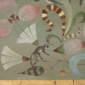 Contemporary Painted Canvas, Lemurs, Birds, and Flowers