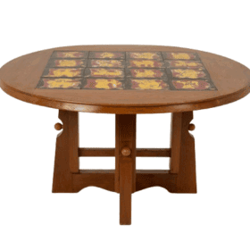 Guillerme and Chambron Table, Oak and Ceramic, 1970s-80s