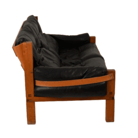 Pierre Chapo Sofa, S22 two-seater, Elm and Black Leather, 1970