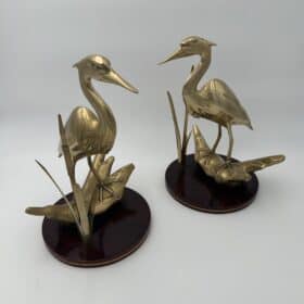 Sculptures Depicting Stylized Birds, Pair, Brass on Wooden Bases