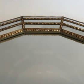 Octagonal Wall Mirror with Brass Garlands, circa 1970