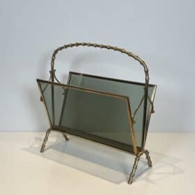 Smoked Glass Magazine Rack, Attributed to Maison Baguès