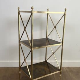 Brass and Eglomise Glass Shelf, Attributed to Maison Jansen