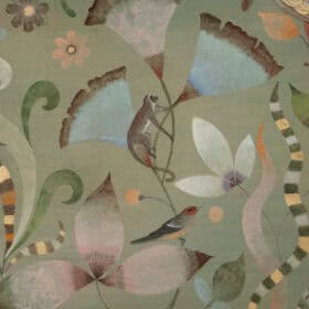 Contemporary Painted Canvas, Lemurs, Birds, and Flowers