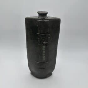 Brutalist Black Ceramic Vase, Signed Studio Piece, 1970s.