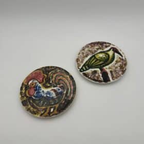 Small Ceramic Plates, Pair, Bird Decor, 1950s-1960s.