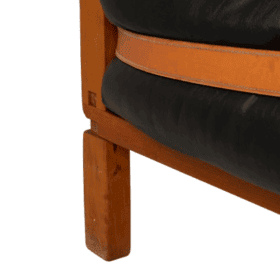Pierre Chapo Sofa, S22 two-seater, Elm and Black Leather, 1970