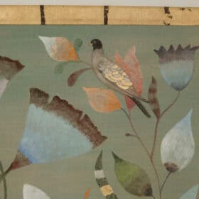 Contemporary Painted Canvas, Lemurs, Birds, and Flowers