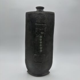 Brutalist Black Ceramic Vase, Signed Studio Piece, 1970s.