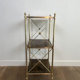 Brass and Eglomise Glass Shelf, Attributed to Maison Jansen