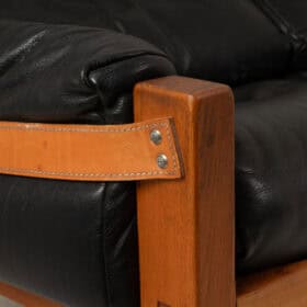 Pierre Chapo Sofa, S22 two-seater, Elm and Black Leather, 1970