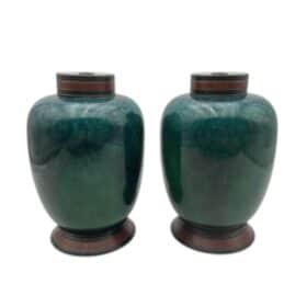 Sèvres Porcelain Covered Vases, Pair, Emerald Glaze, Art Deco