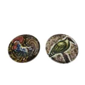 Small Ceramic Plates, Pair, Bird Decor, 1950s-1960s.