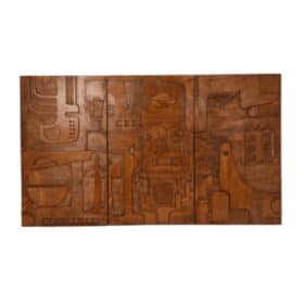 Carved Wooden Triptych Panel, Victory of Segonzac