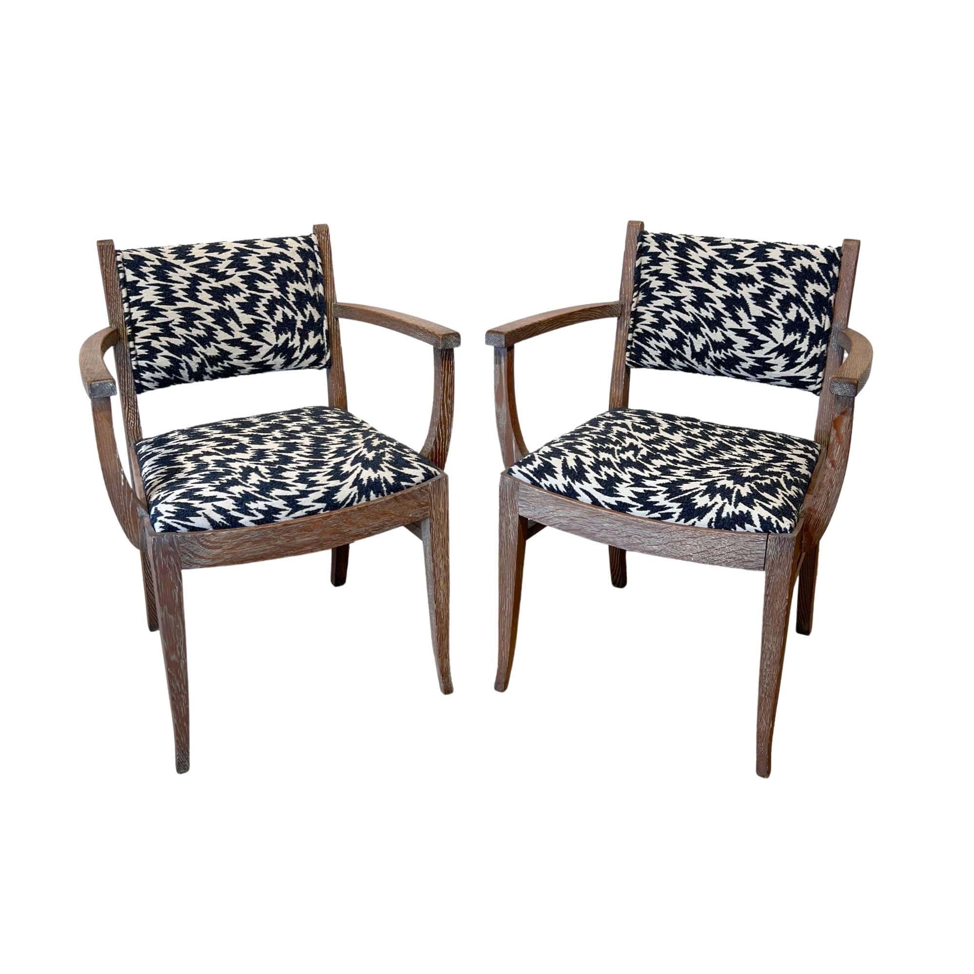 Pair of Art Deco Armchairs, De Coene Frères, Limed Oak, Belgium circa 1935